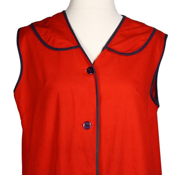 Vintage Red Loungewear Dress Blue Piping Heart Pocket Hong Kong B40 W42 -Hey Viv - Picture 6 of 8